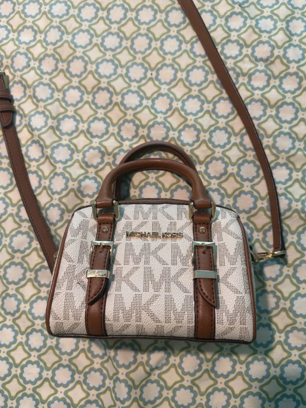 Michael Kors Bedford Mini Satchel Crossbody Vanilla Brown Signature MK Logo